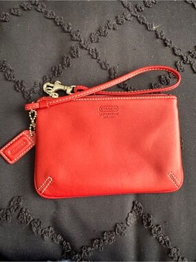 Coach Red Leather Wristlet Clutch with Strap